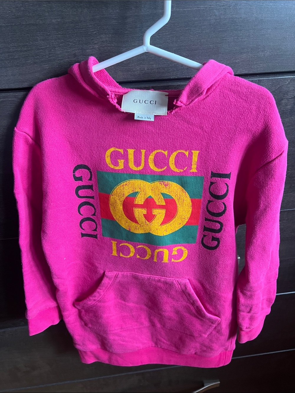 Gucci Kids Hot Pink Logo Hoodie with Multicolor Emblem
